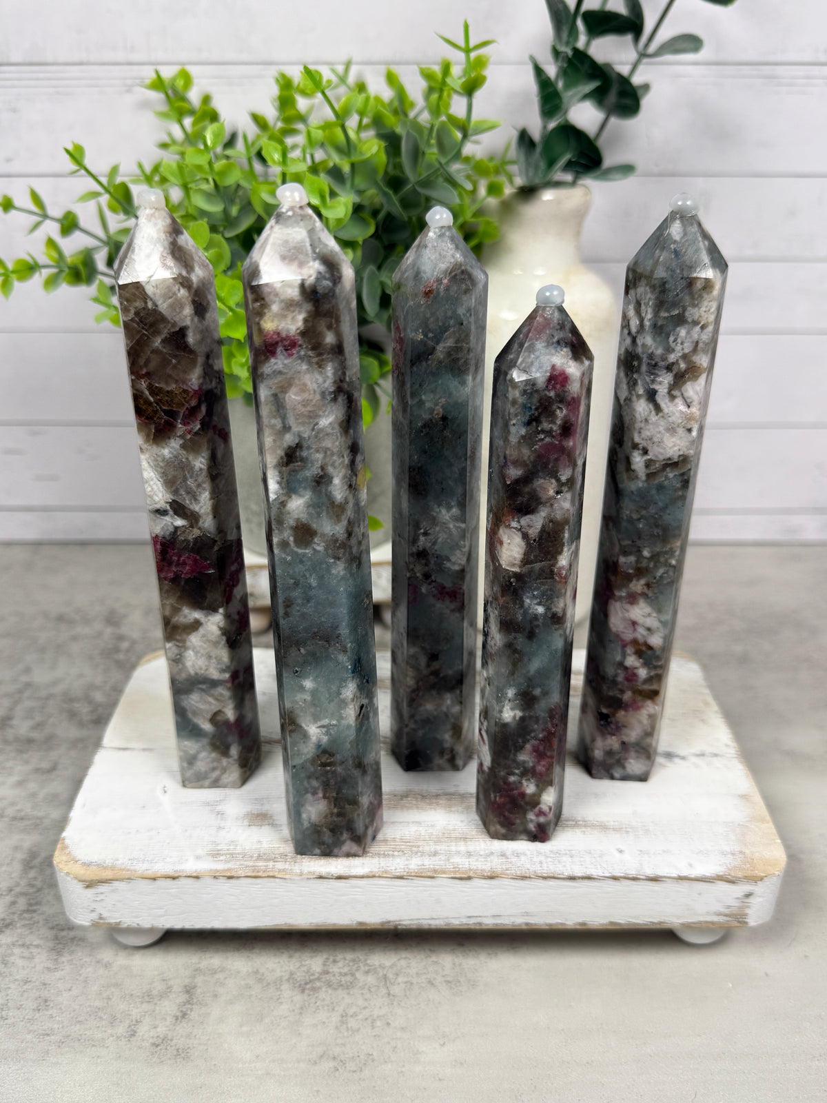 Plum Tourmaline + Smoky Quartz + Blue Apatite Towers