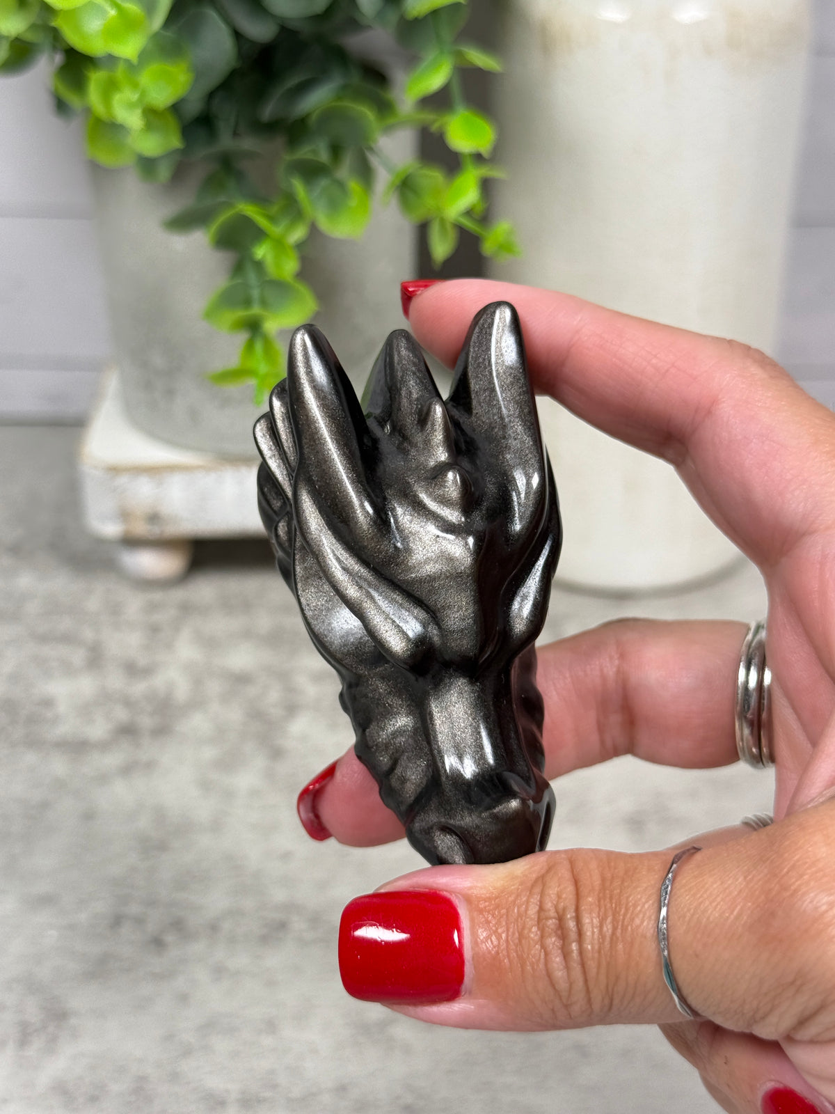 Silver Obsidian Dragon Heads