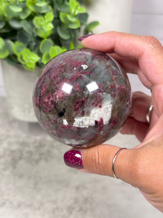 Plum Tourmaline + Smoky Quartz + Blue Apatite Sphere