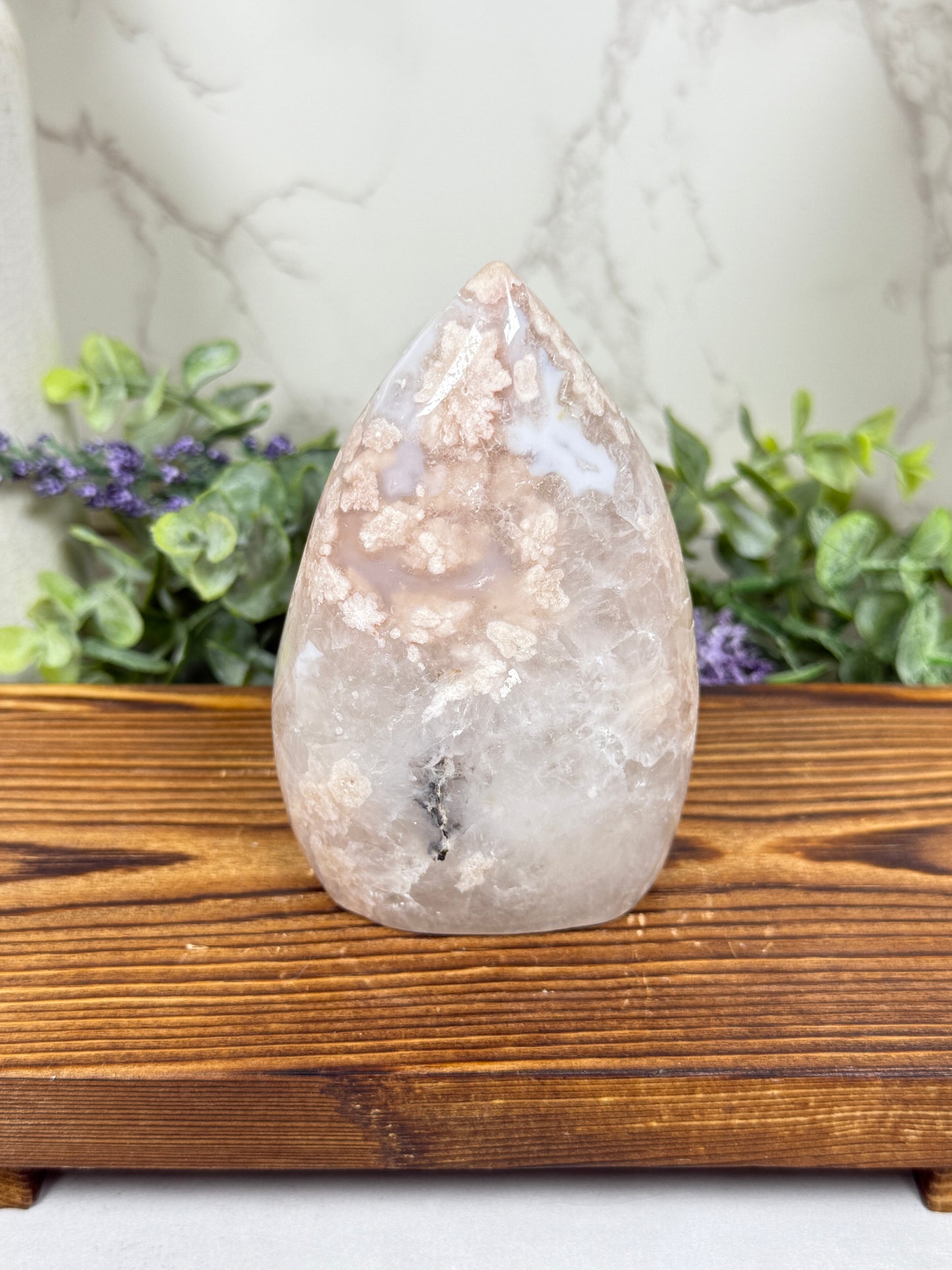 Pink Flower Agate Teardrop