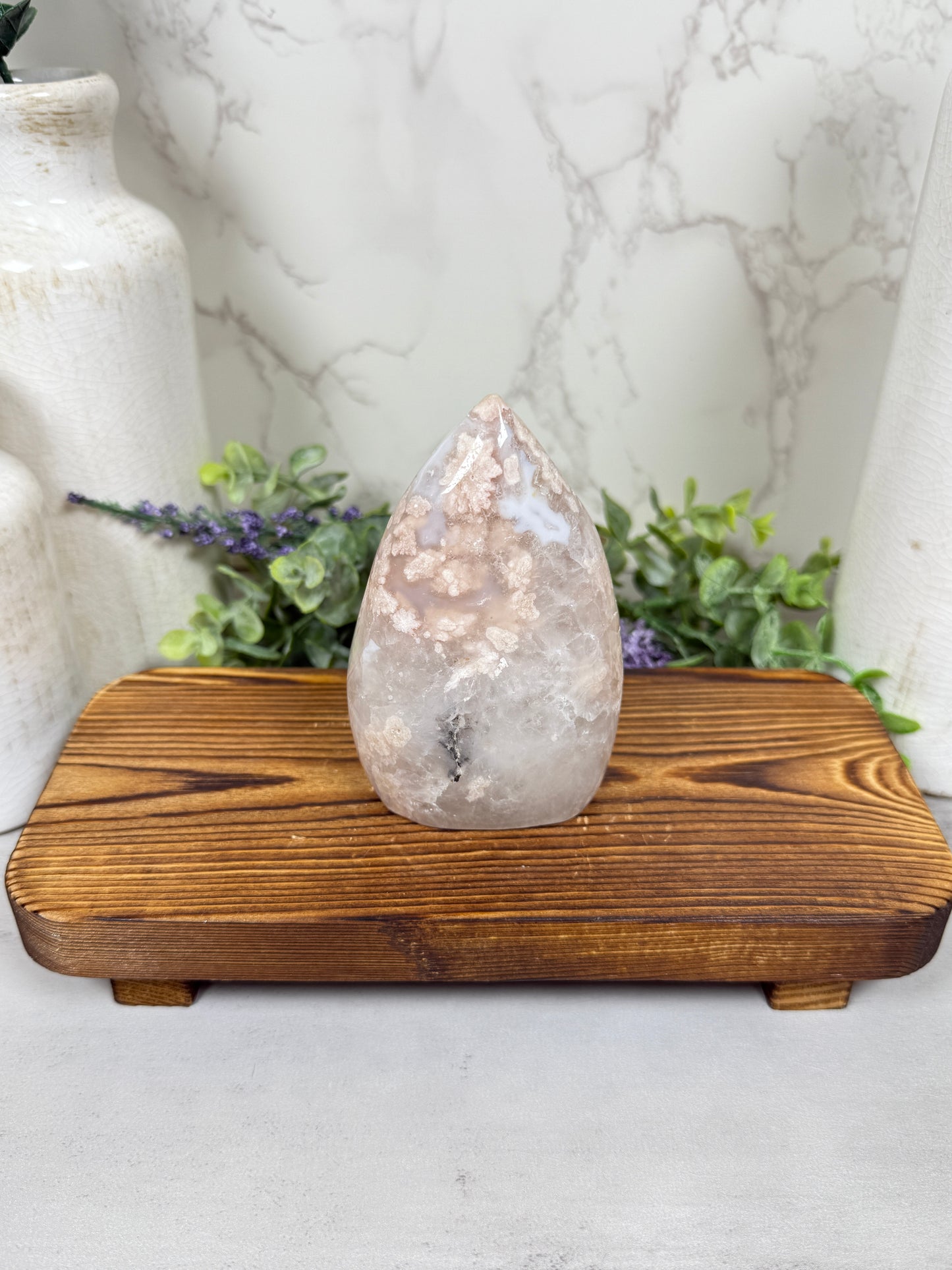 Pink Flower Agate Teardrop
