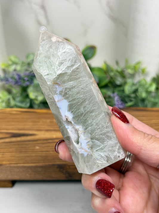 Green Quartz + Flower Agate Towers - A