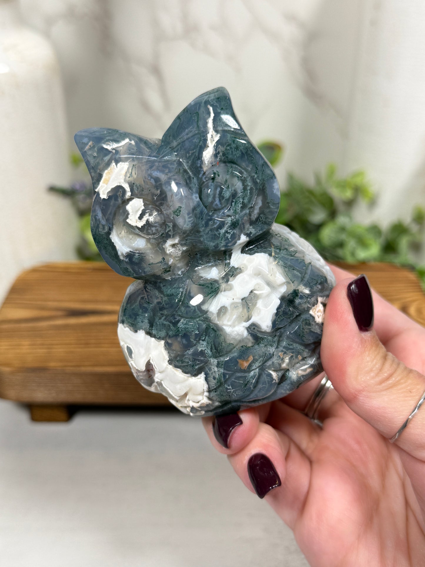 Moss Agate Owls