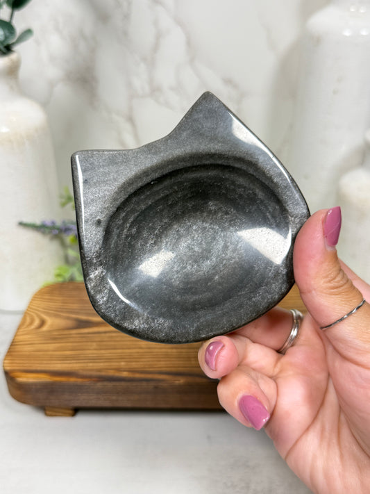 Silver Obsidian Kitty Bowl