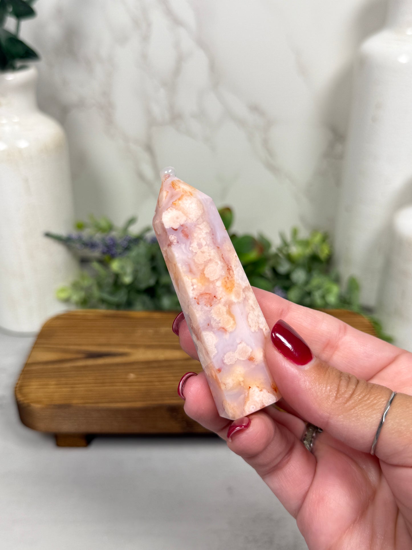 Pink Carnelian Flower Agate Tower