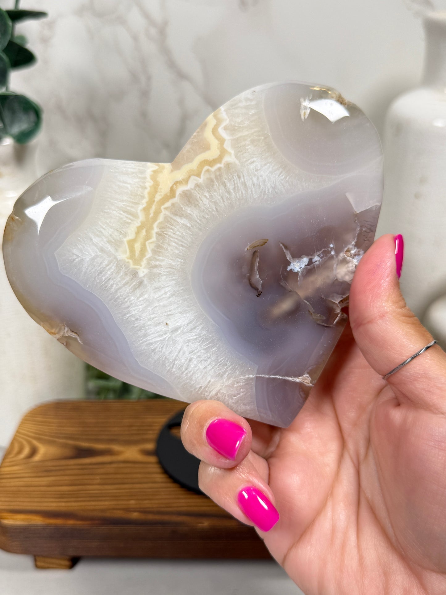 Blue Agate Heart on Stand