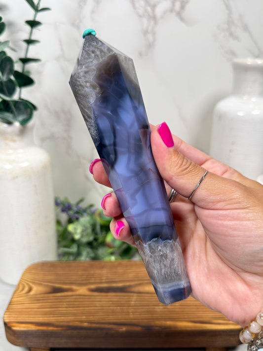 Blue Flower Agate Wands on Stands