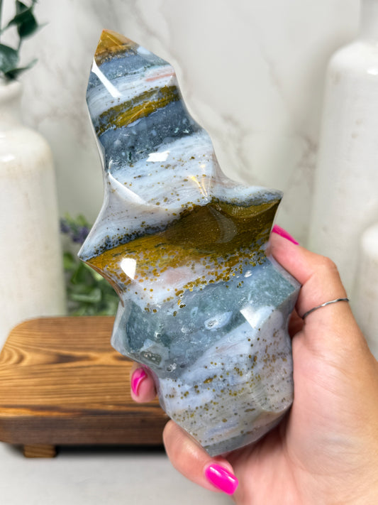 Blue Gold Ocean Jasper Flame