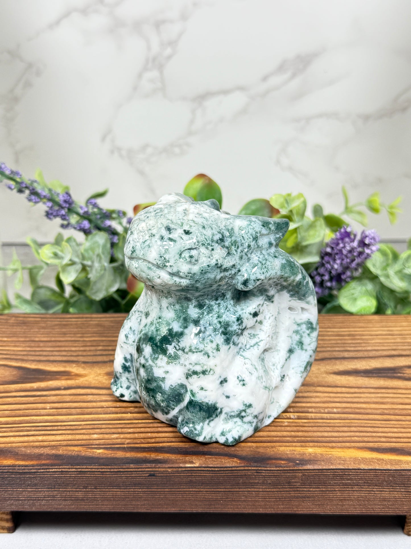 Moss Agate Toothless Carving