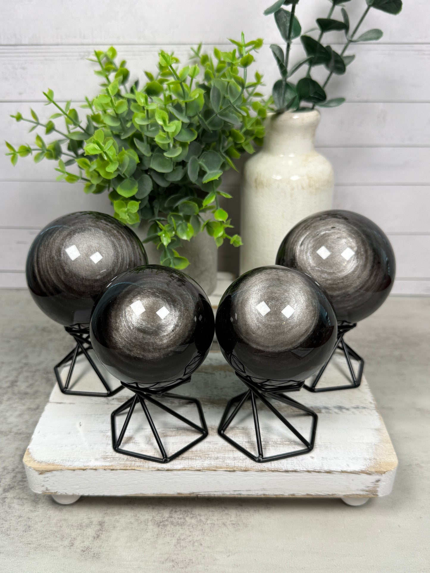 Silver Obsidian Spheres