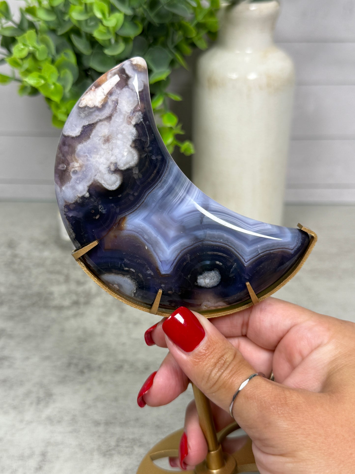 Blue Flower Agate Moons | Lunas