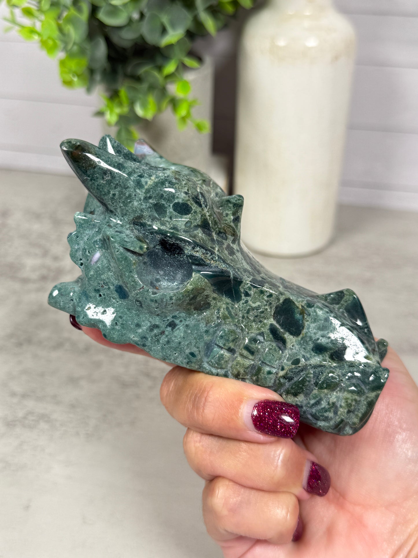 Green Jasper Dragon Head