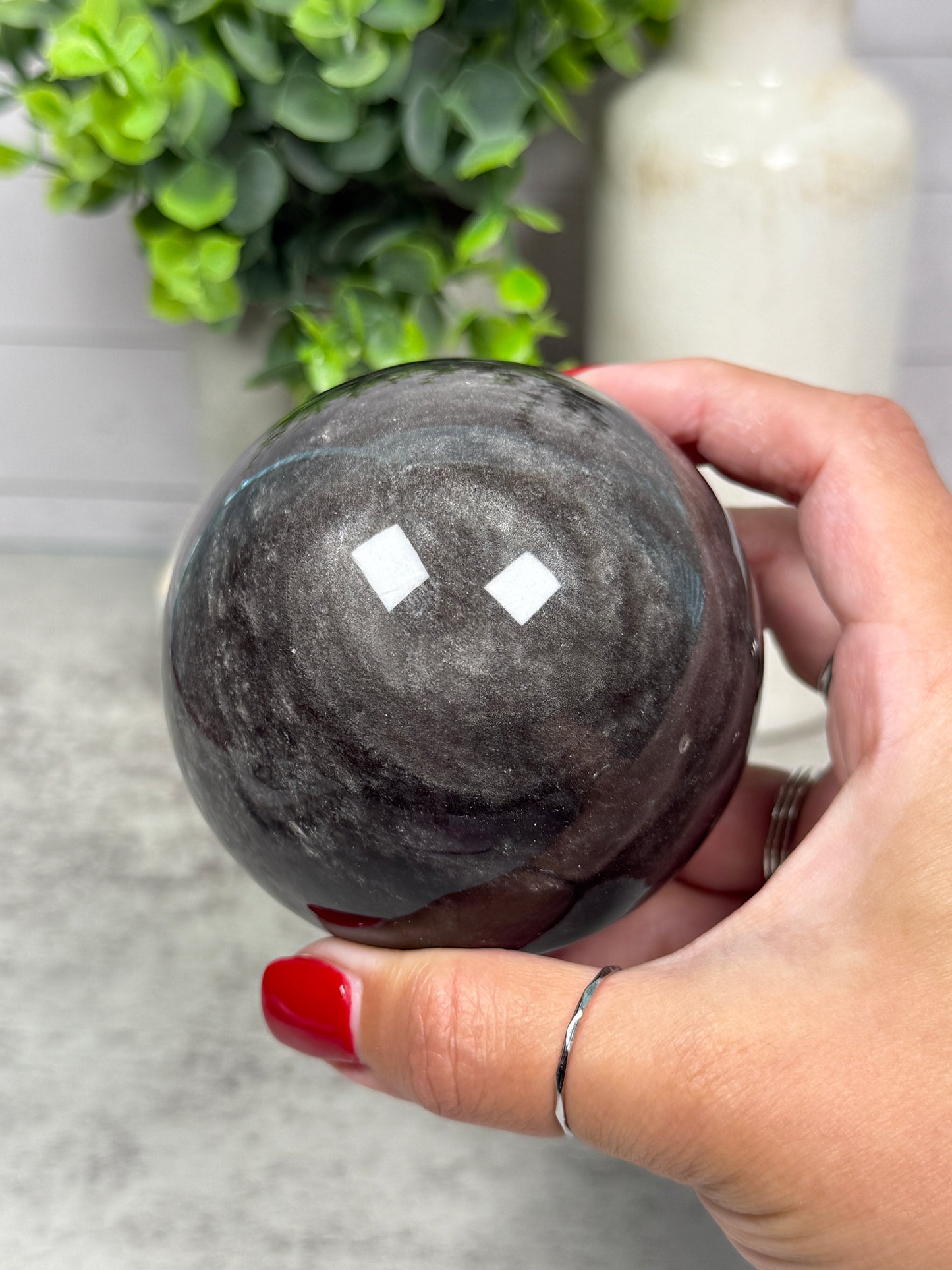 Stormy Silver Obsidian Spheres