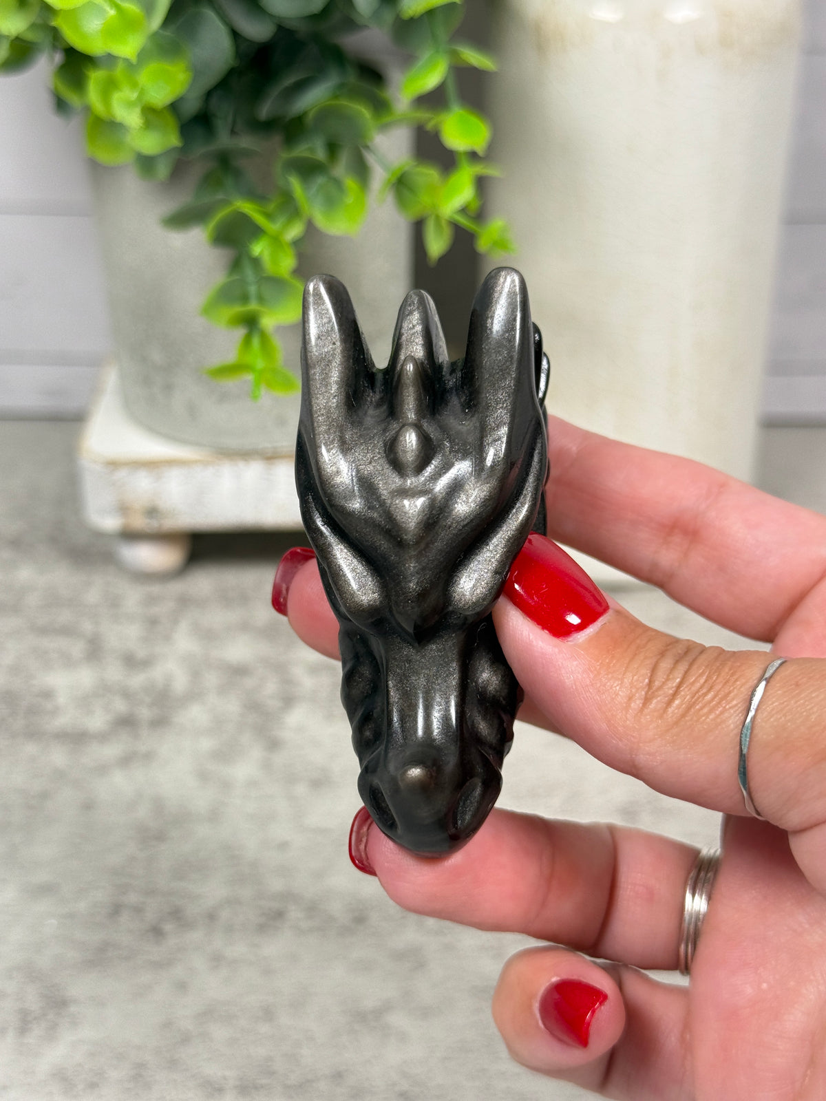 Silver Obsidian Dragon Heads