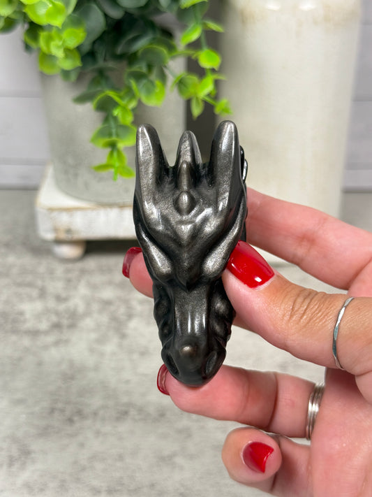 Silver Obsidian Dragon Heads