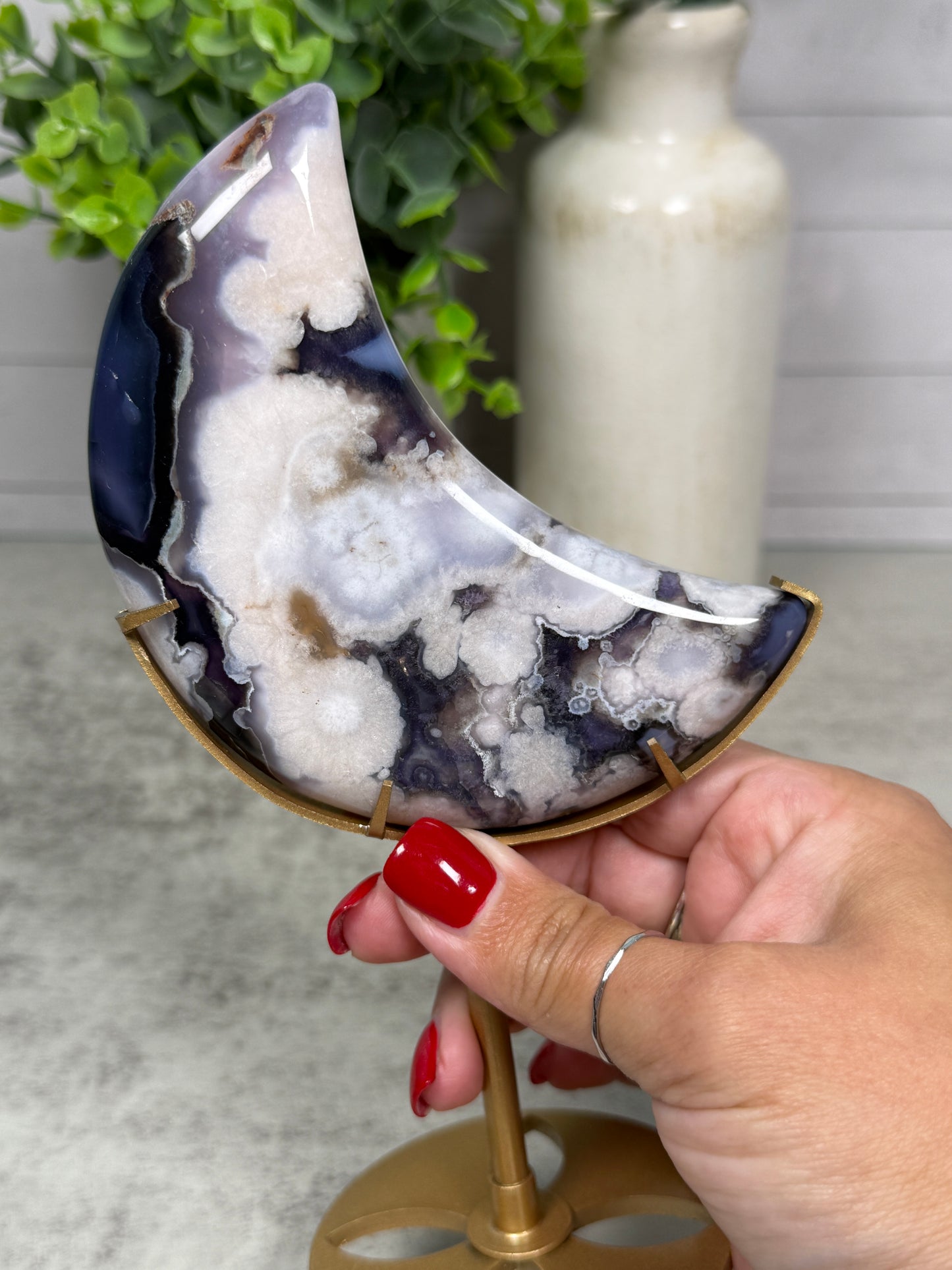 Blue Flower Agate Moons | Lunas