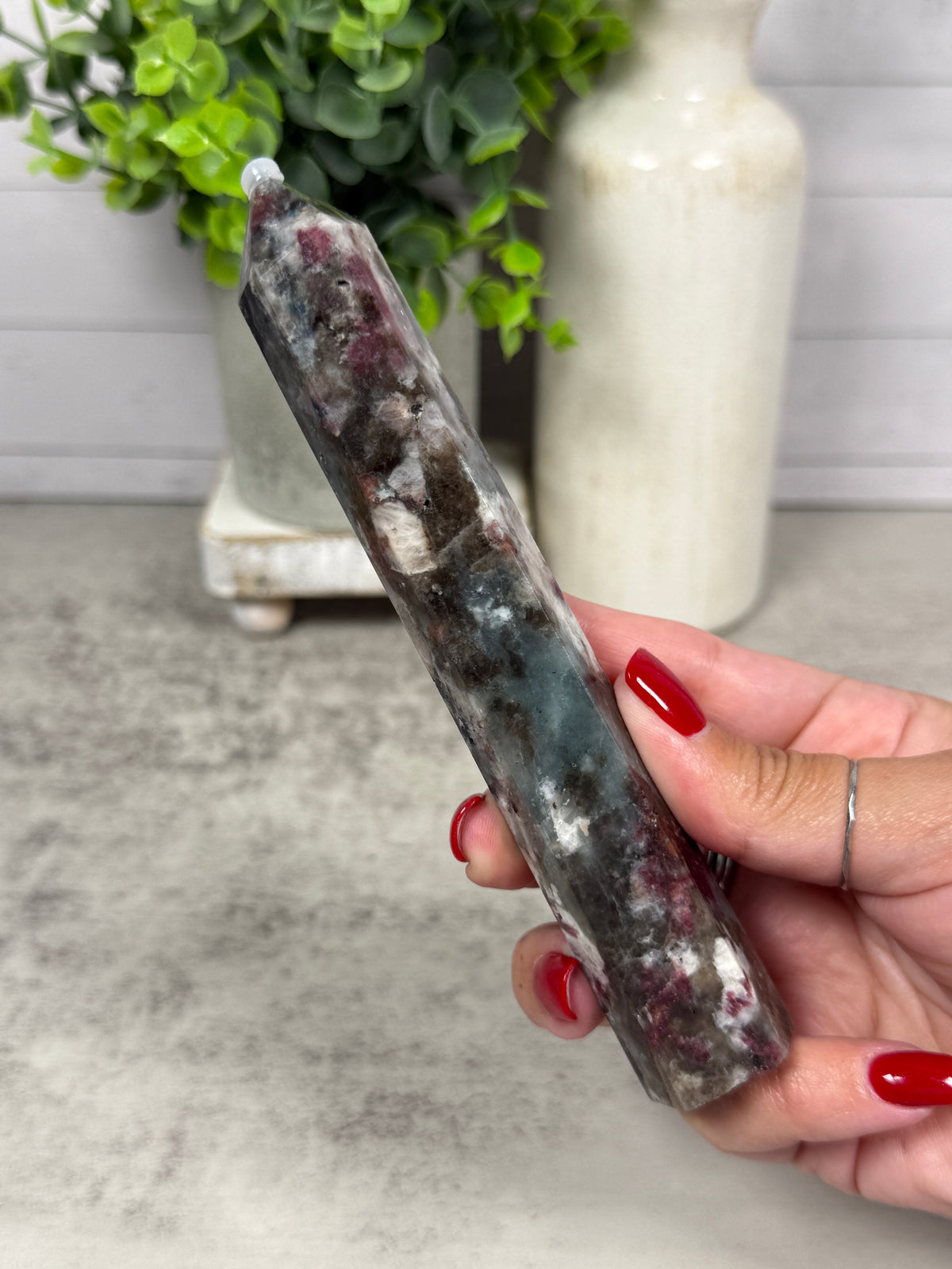 Plum Tourmaline + Smoky Quartz + Blue Apatite Towers