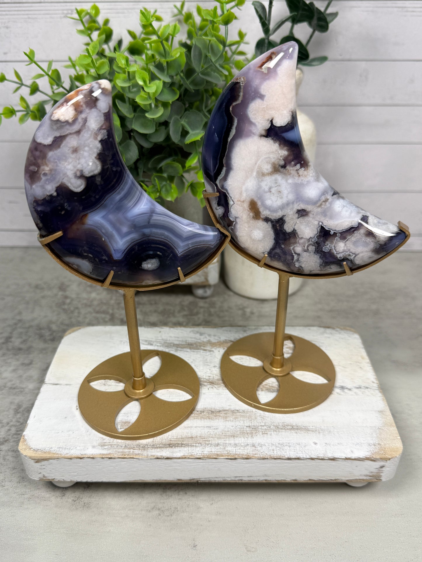 Blue Flower Agate Moons | Lunas