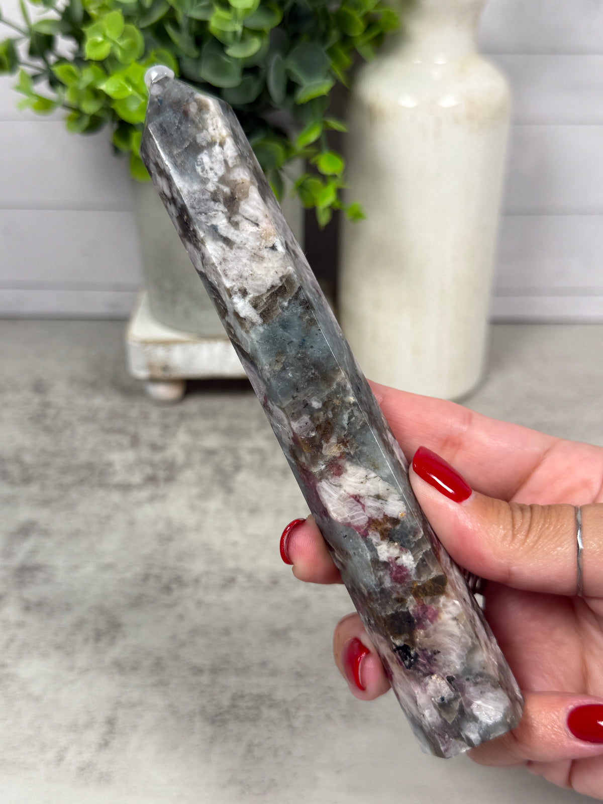 Plum Tourmaline + Smoky Quartz + Blue Apatite Towers