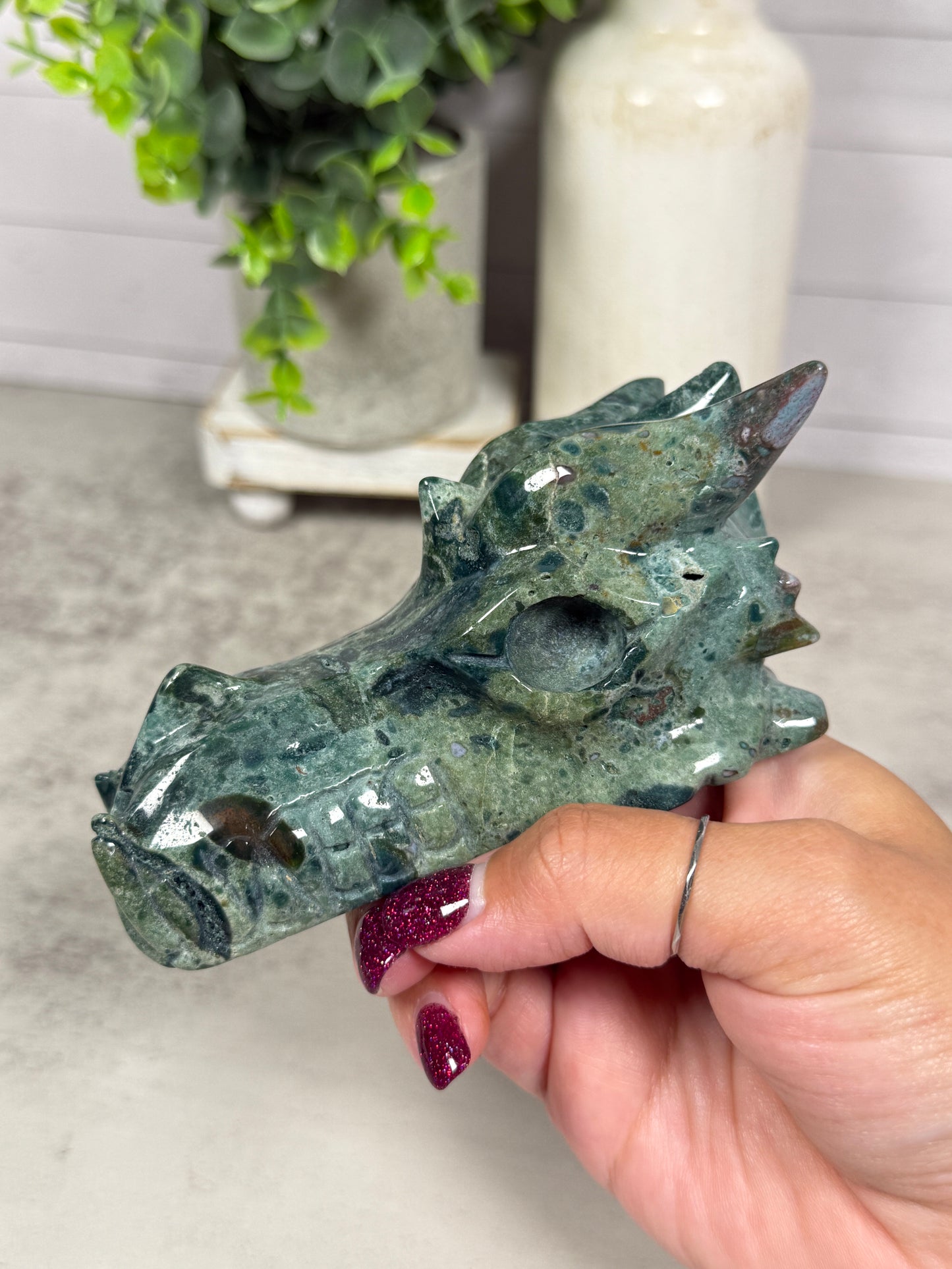 Green Jasper Dragon Head