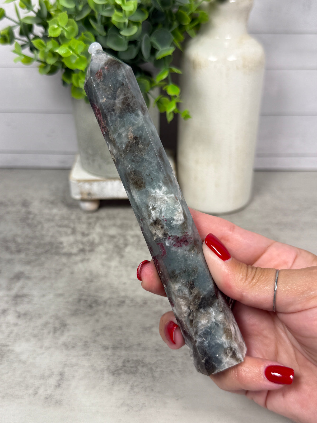 Plum Tourmaline + Smoky Quartz + Blue Apatite Towers