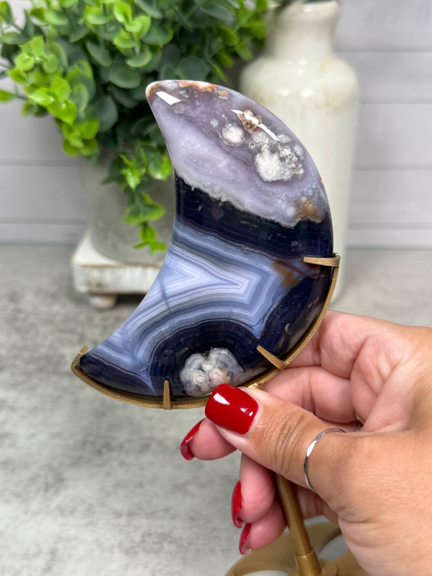 Blue Flower Agate Moons | Lunas