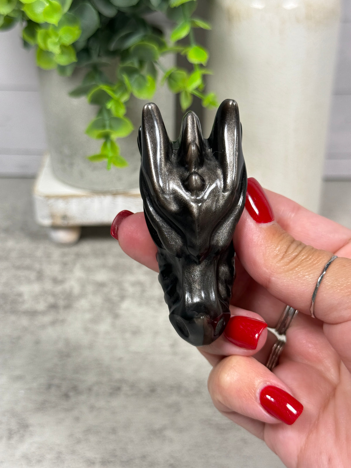 Silver Obsidian Dragon Heads