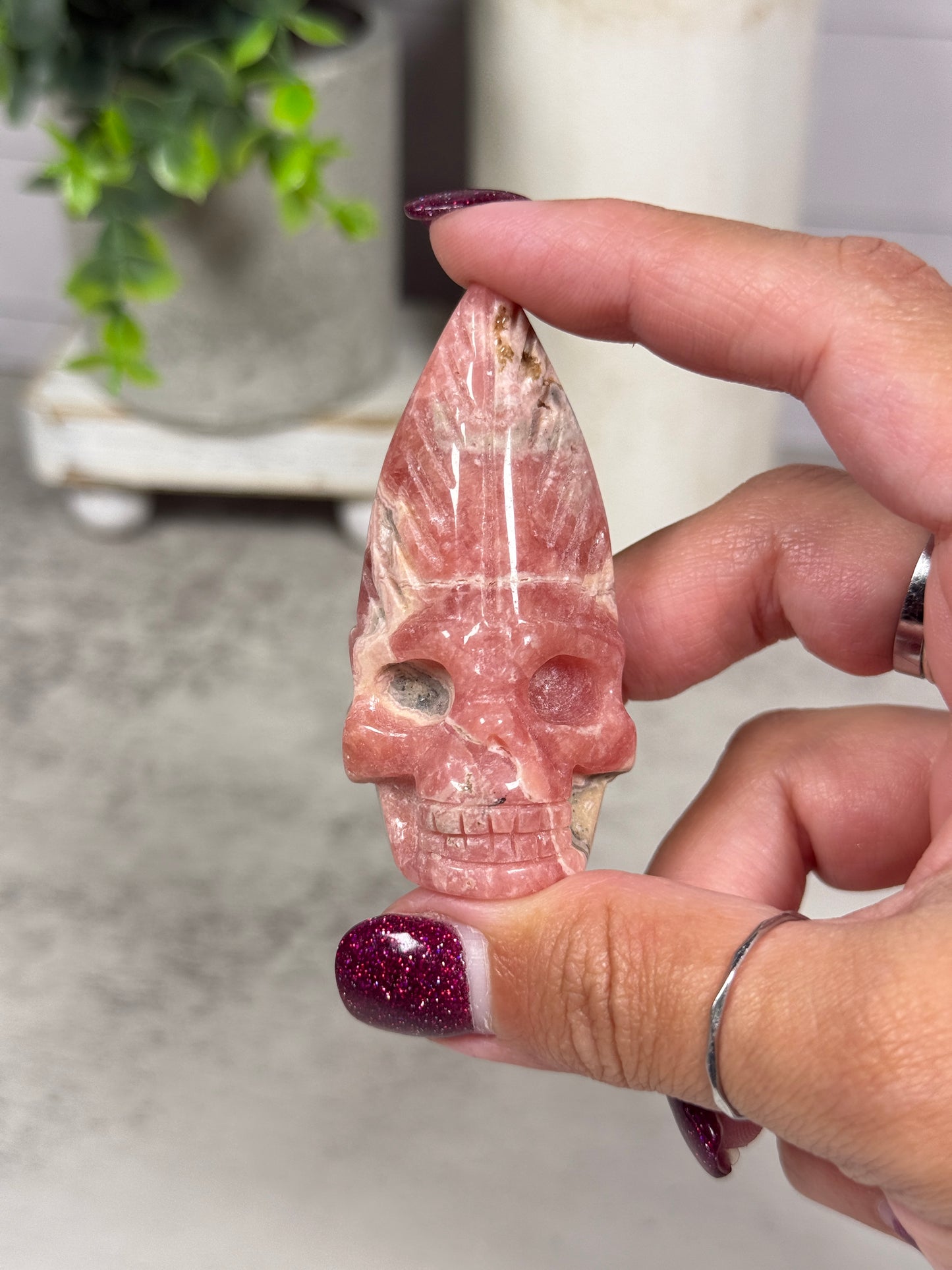 Rhodochrosite Feather Skulls