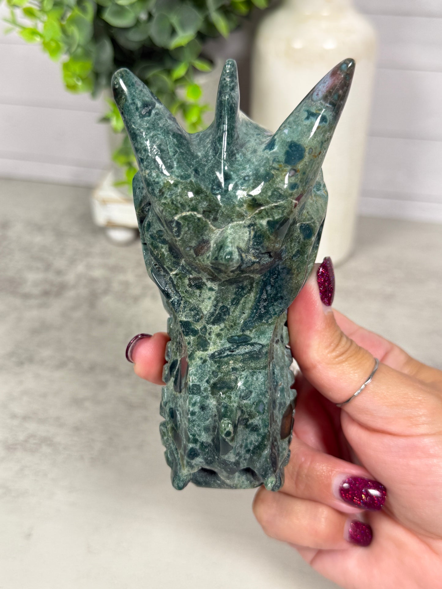 Green Jasper Dragon Head