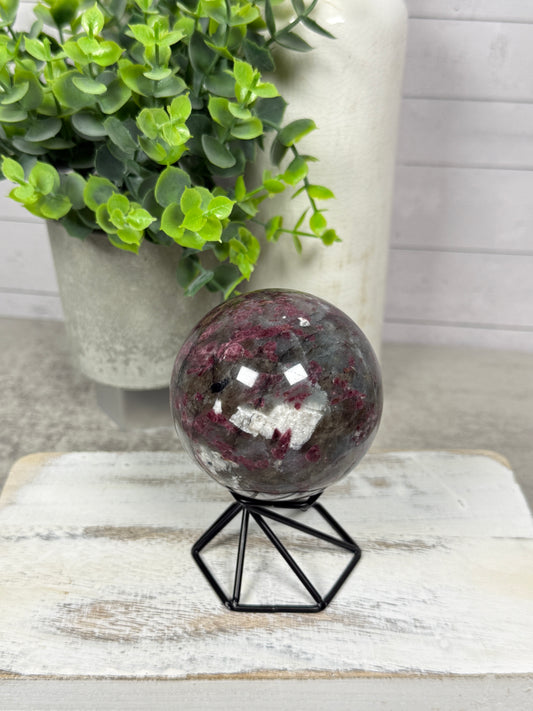 Plum Tourmaline + Smoky Quartz + Blue Apatite Sphere