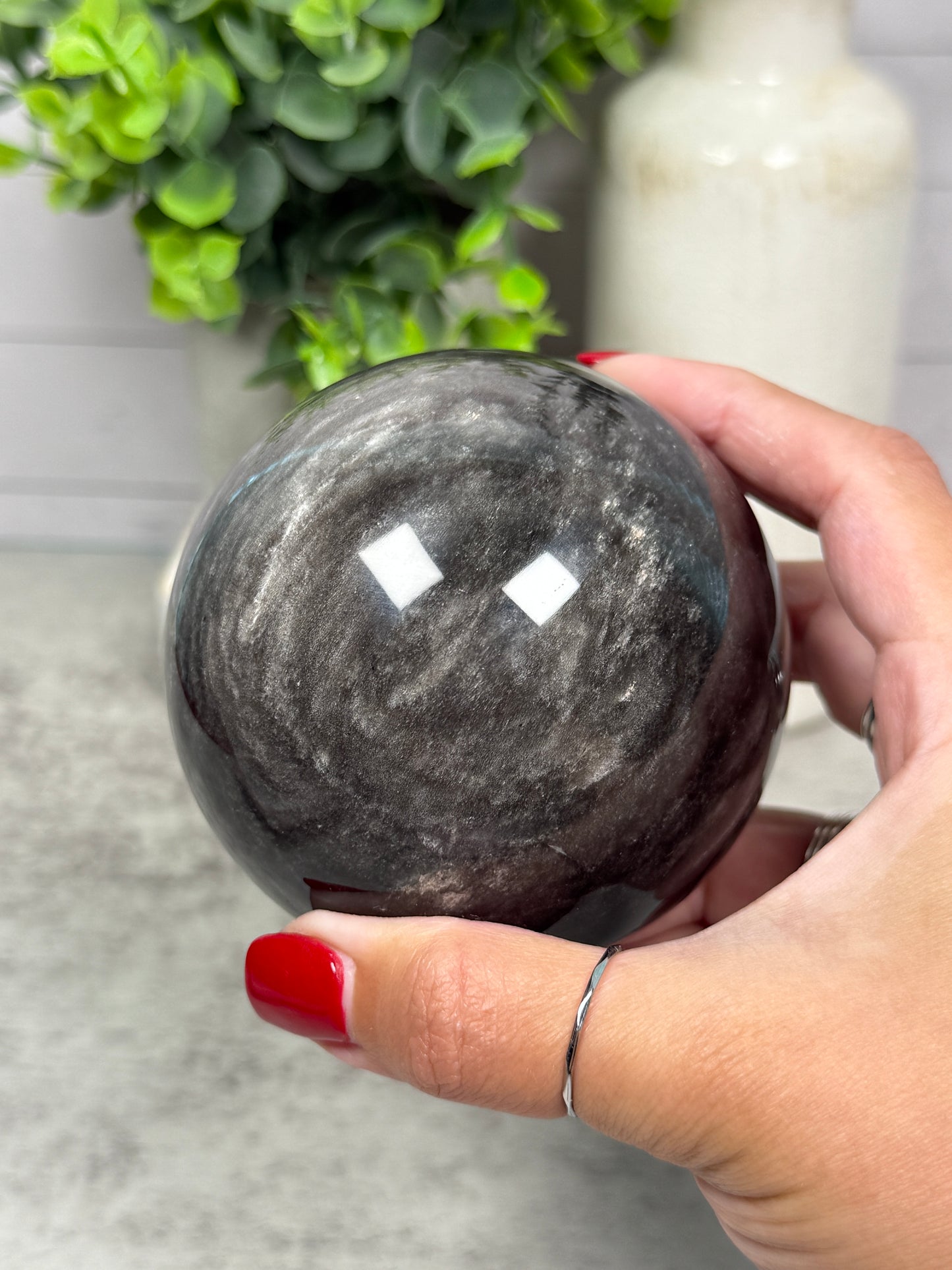 Stormy Silver Obsidian Spheres