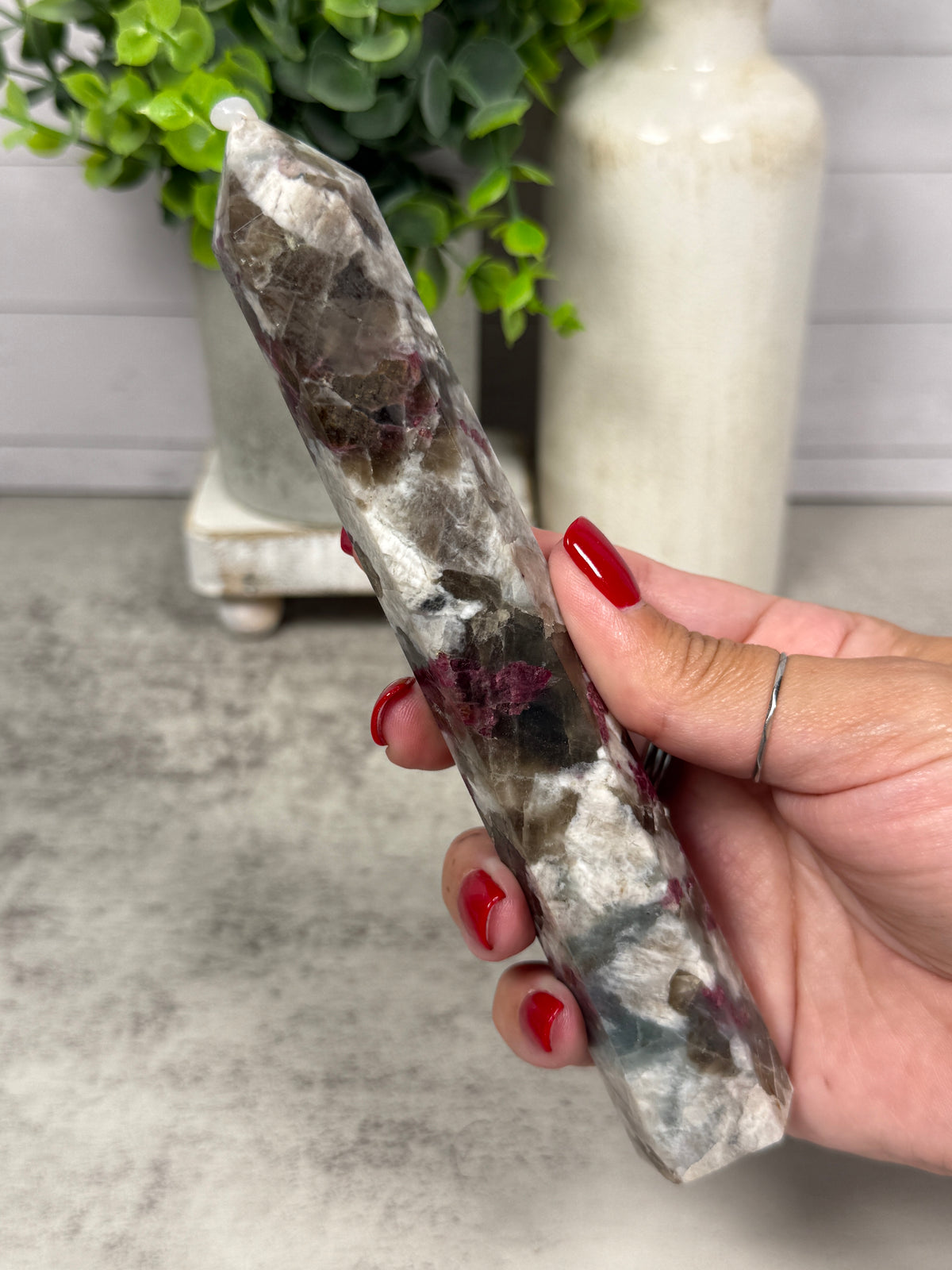Plum Tourmaline + Smoky Quartz + Blue Apatite Towers