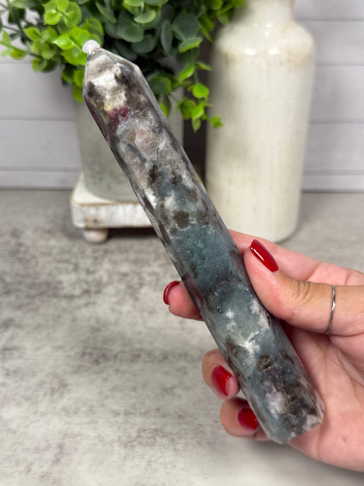 Plum Tourmaline + Smoky Quartz + Blue Apatite Towers