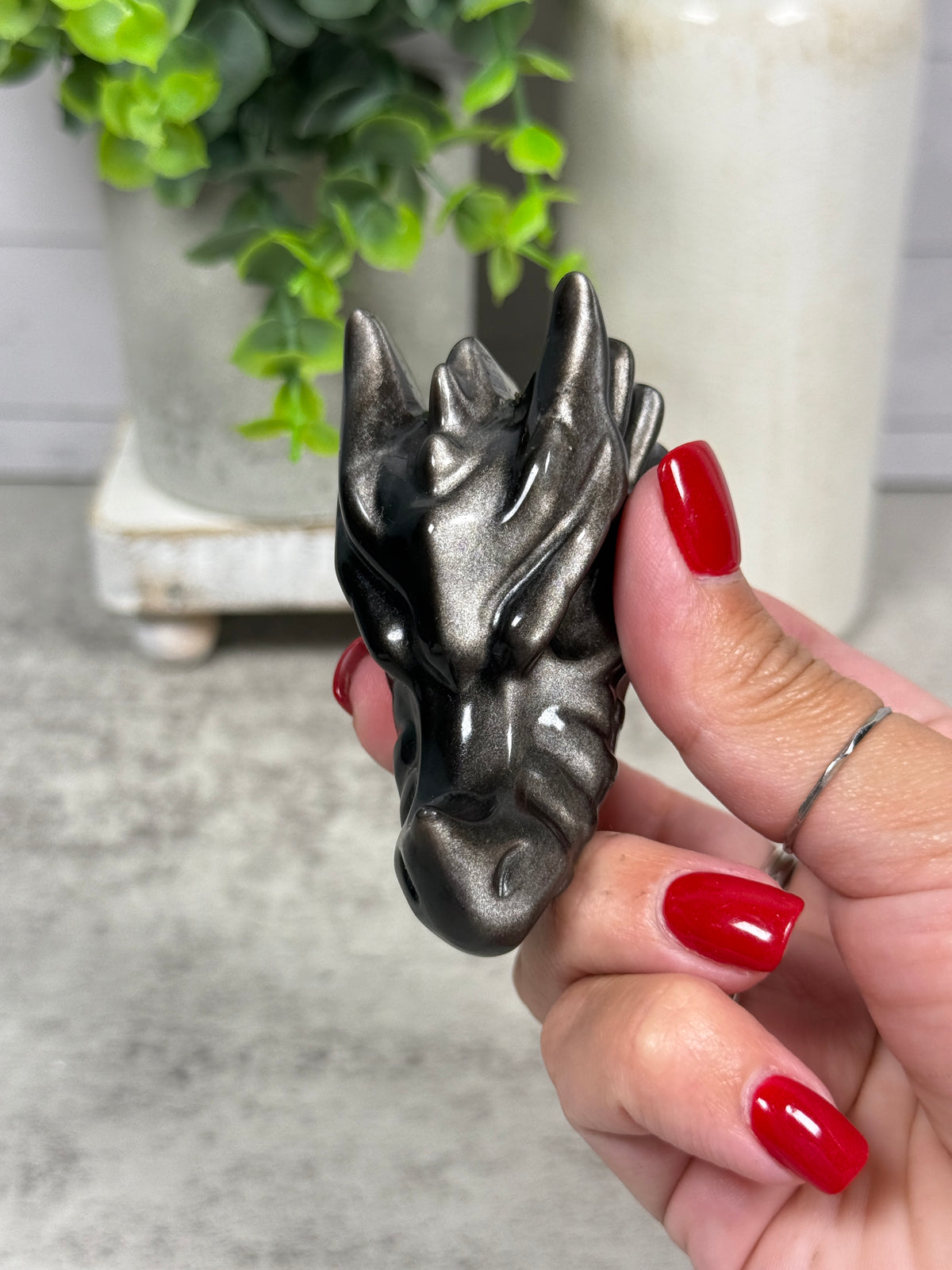 Silver Obsidian Dragon Heads