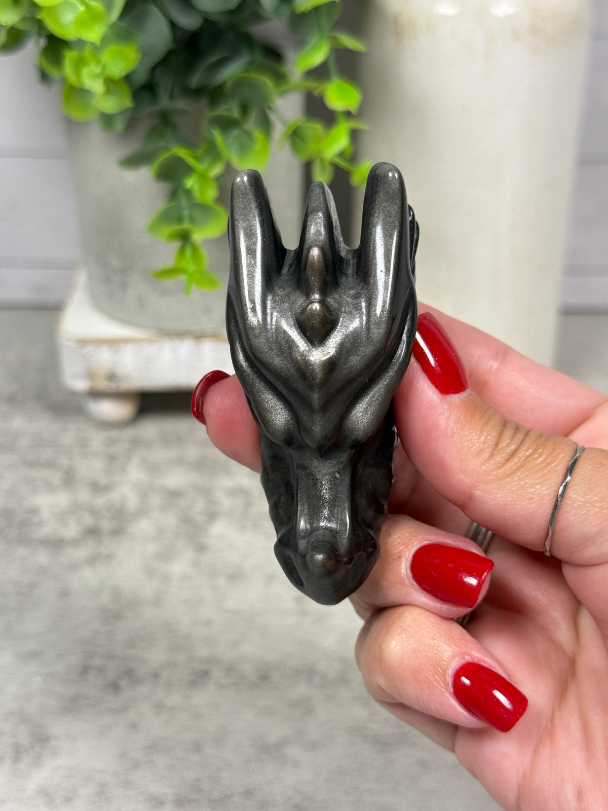 Silver Obsidian Dragon Heads