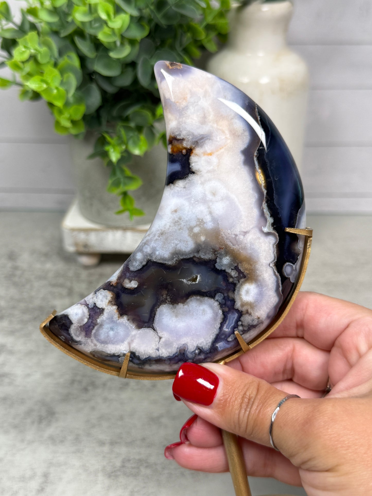Blue Flower Agate Moons | Lunas