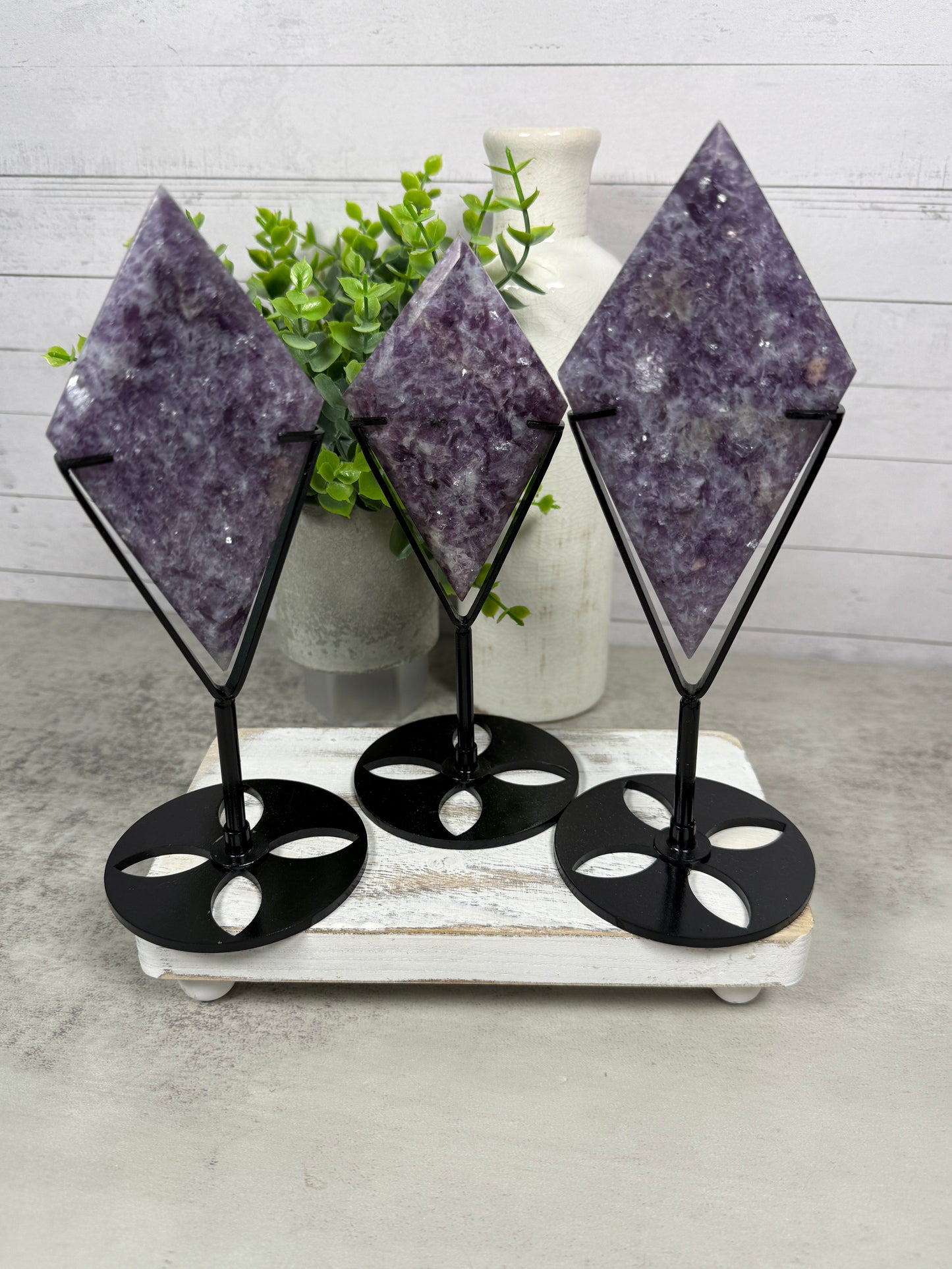 Lepidolite Diamonds on Stands