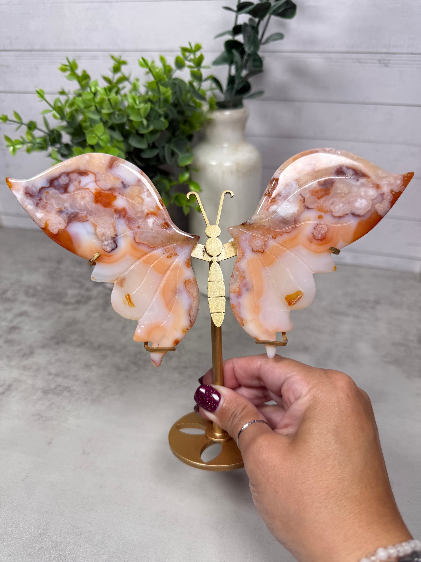 Pink Carnelian Flower Wings