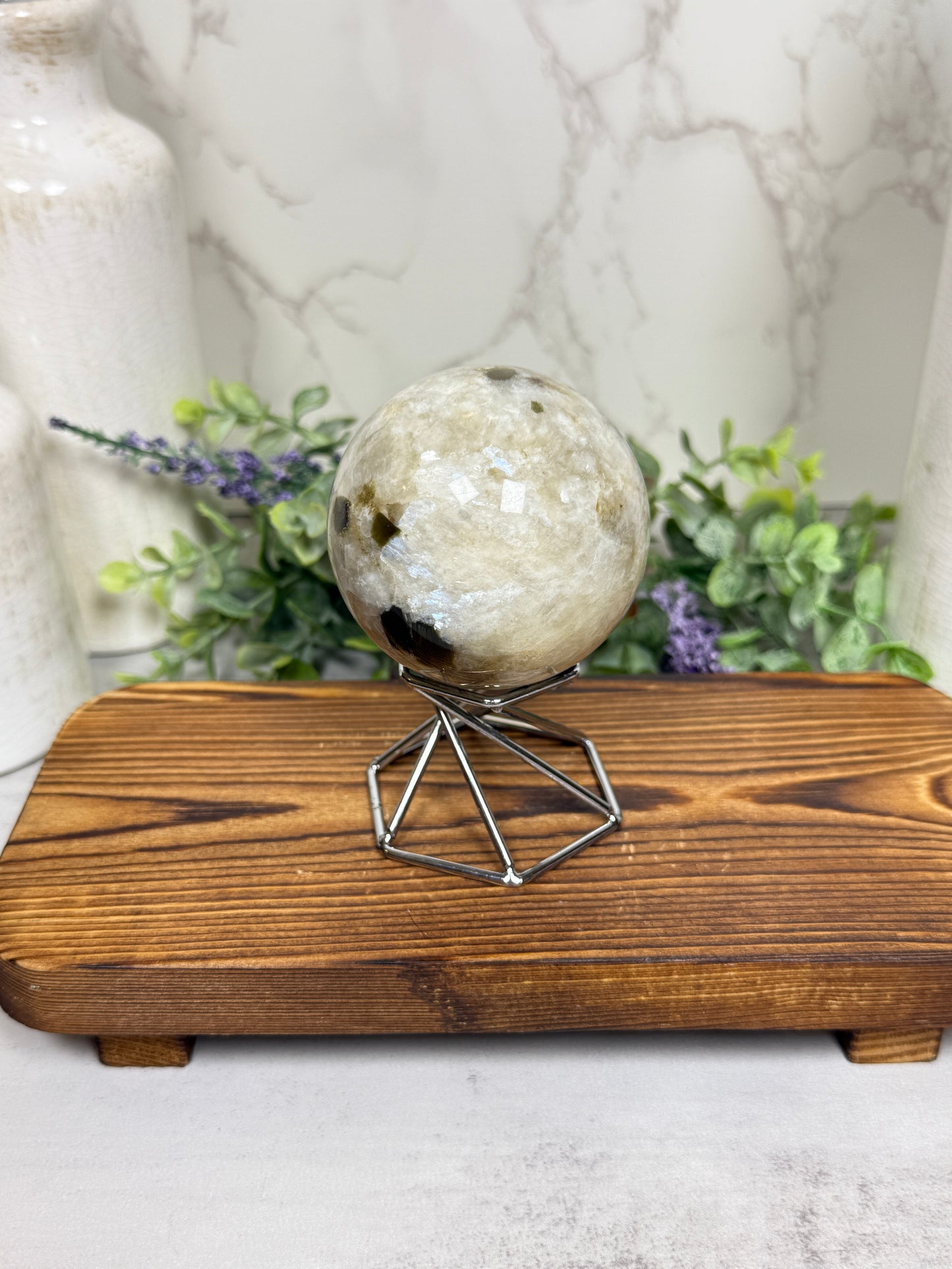 Moonstone + Smoky Quartz + Green Tourmaline Mix Sphere