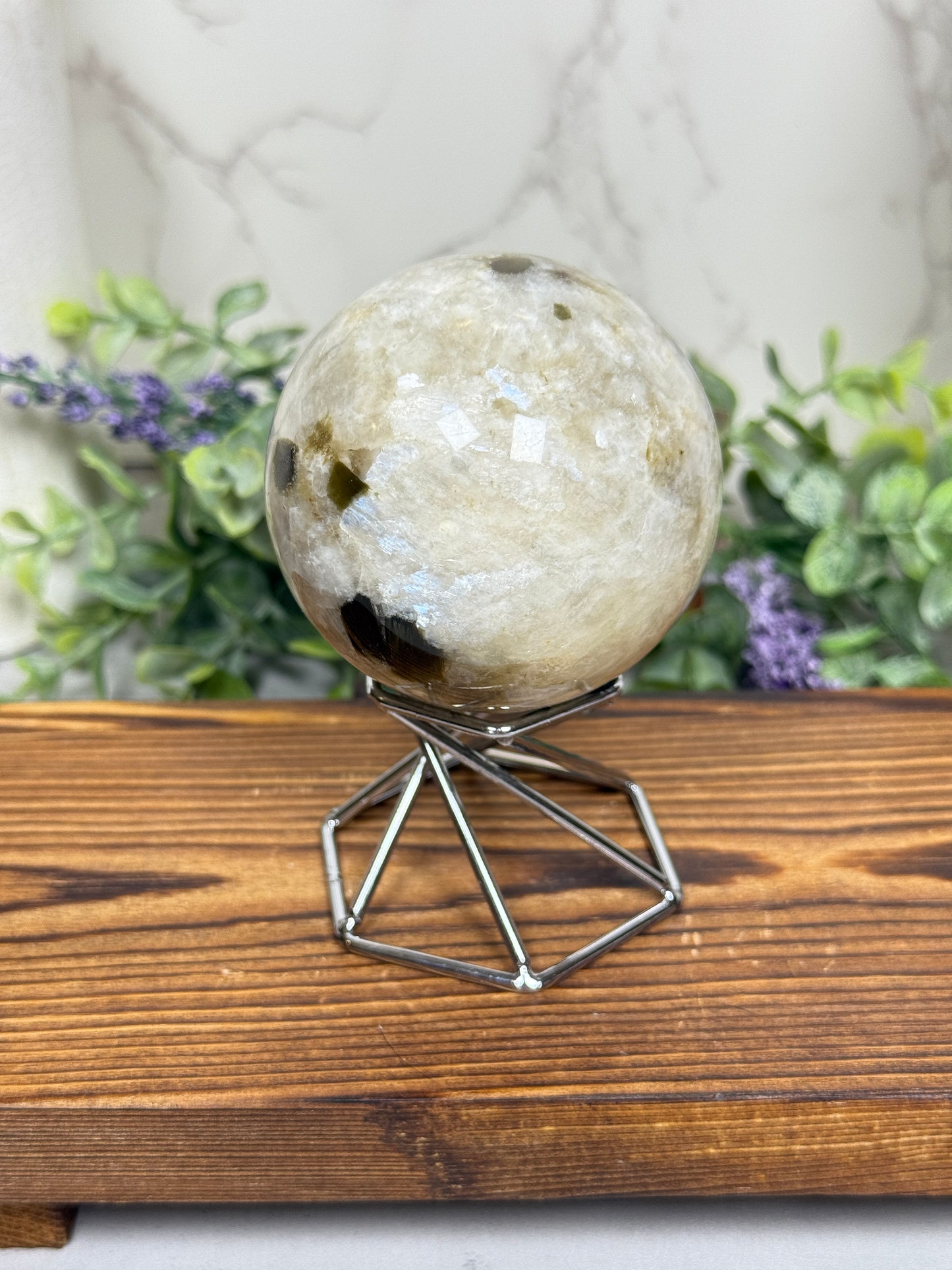 Moonstone + Smoky Quartz + Green Tourmaline Mix Sphere