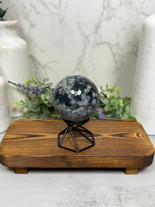 Moss Agate with Pink UV Sphere