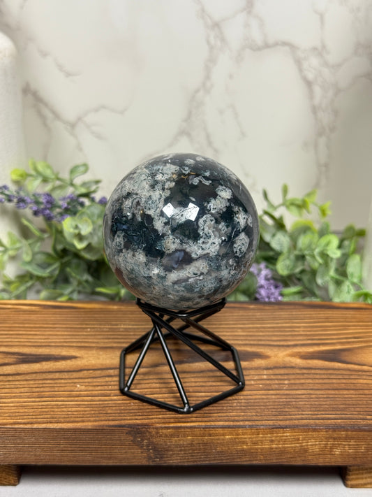 Moss Agate with Pink UV Sphere
