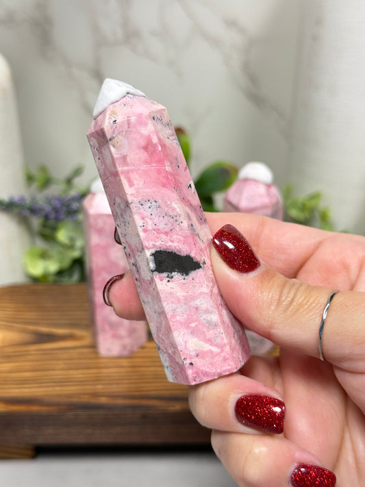 Peruvian Pink Rhodanite Towers