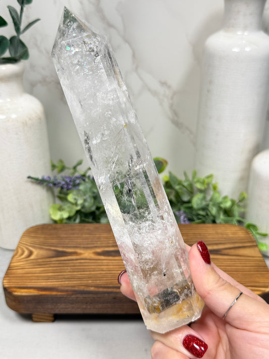 Black Tourmaline in Rainbow Quartz Tower