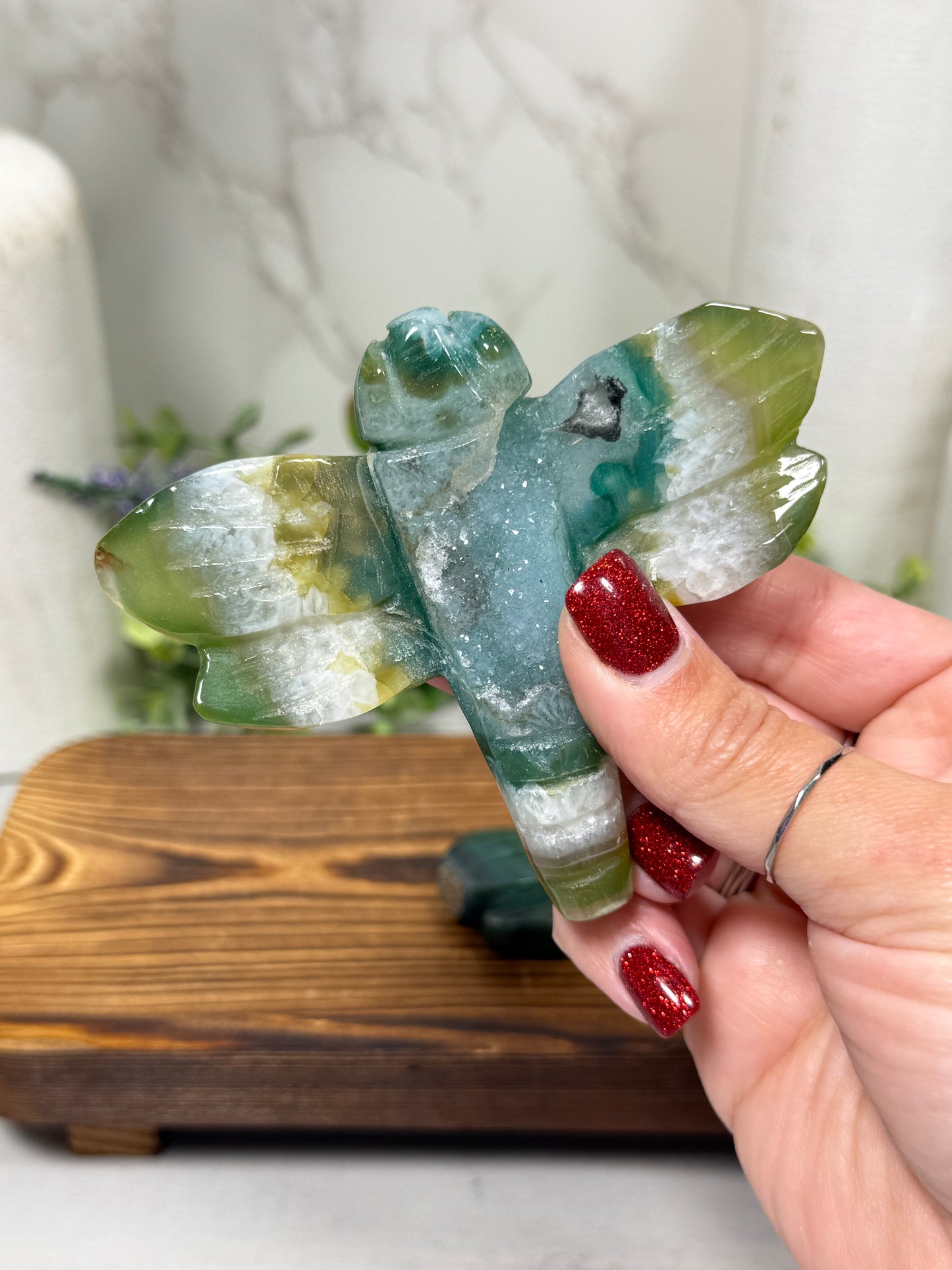 Green Agate Dragonfly (Dyed)