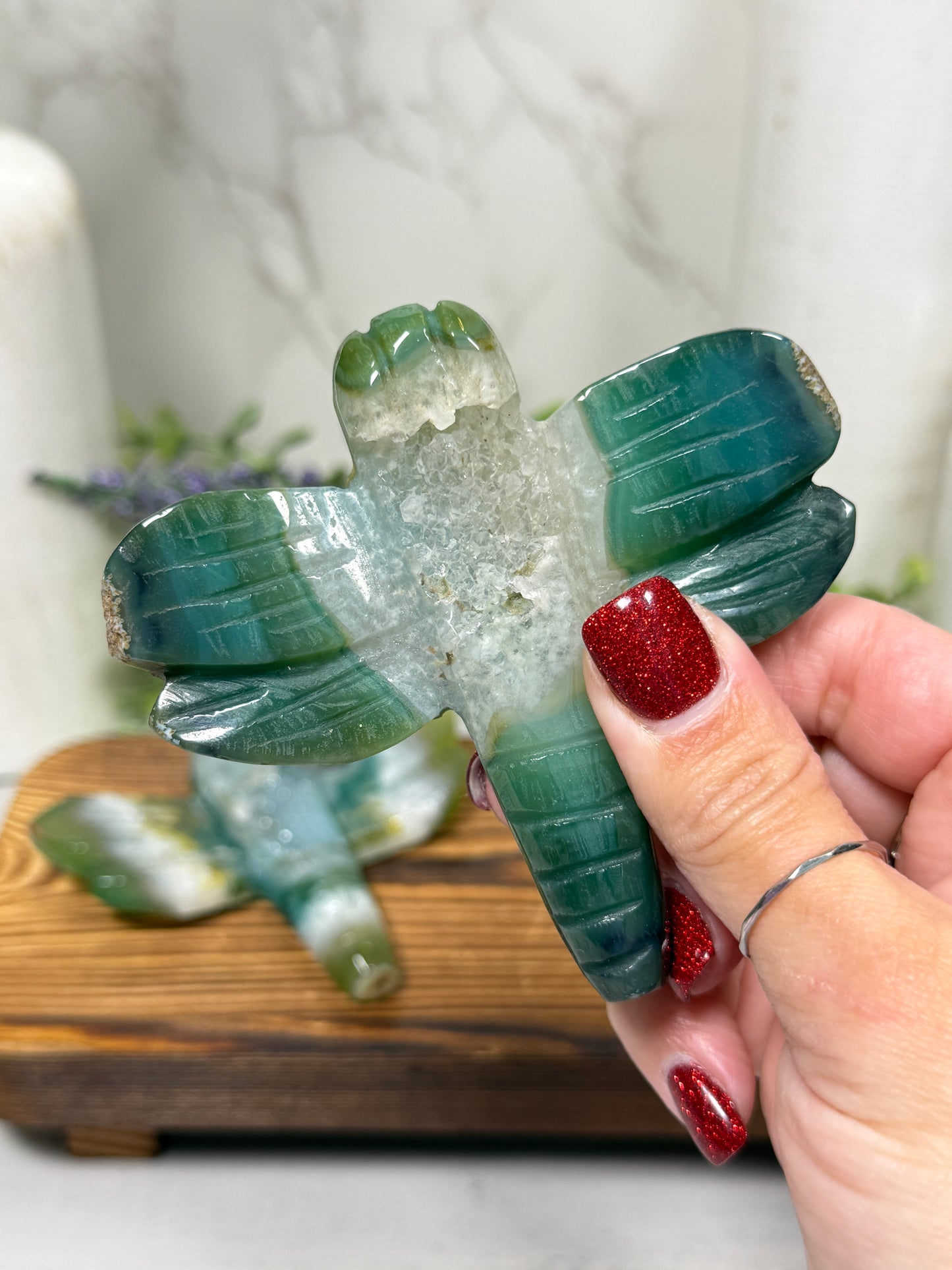 Green Agate Dragonfly (Dyed)