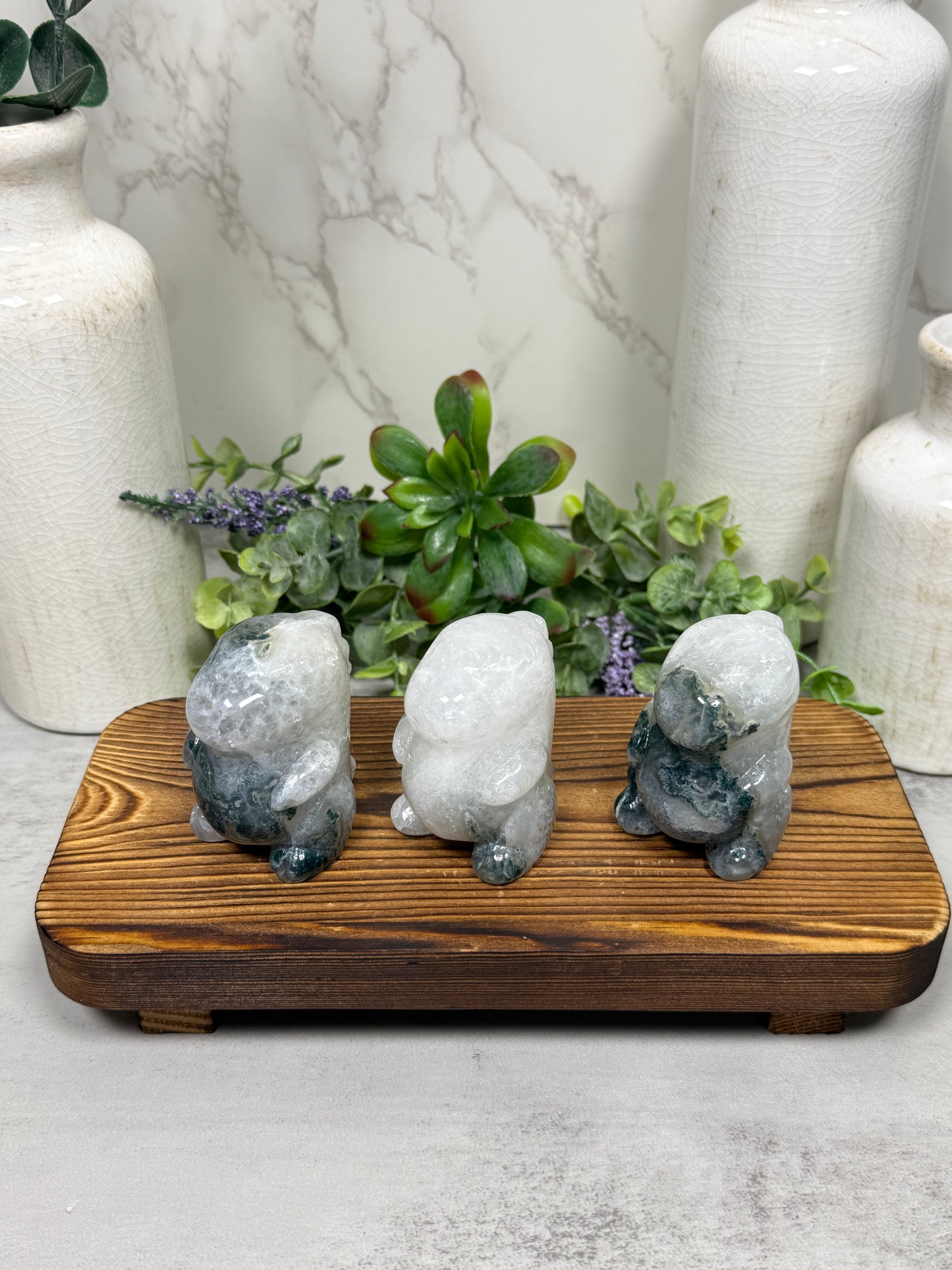 Moss Agate Chubby Dinosaurs