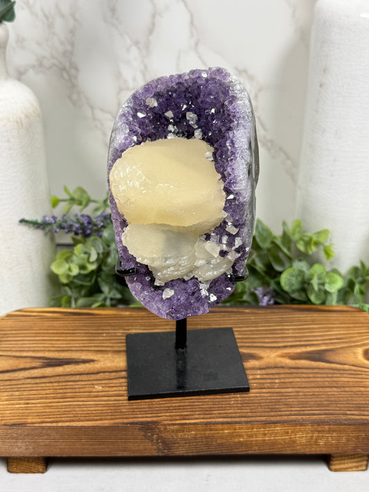 Amethyst with Calcite on Stand from Uruguay