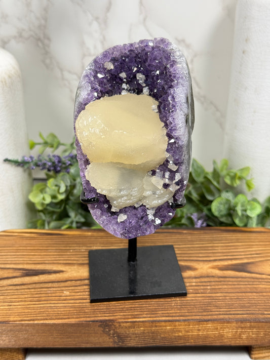 Amethyst with Calcite on Stand from Uruguay