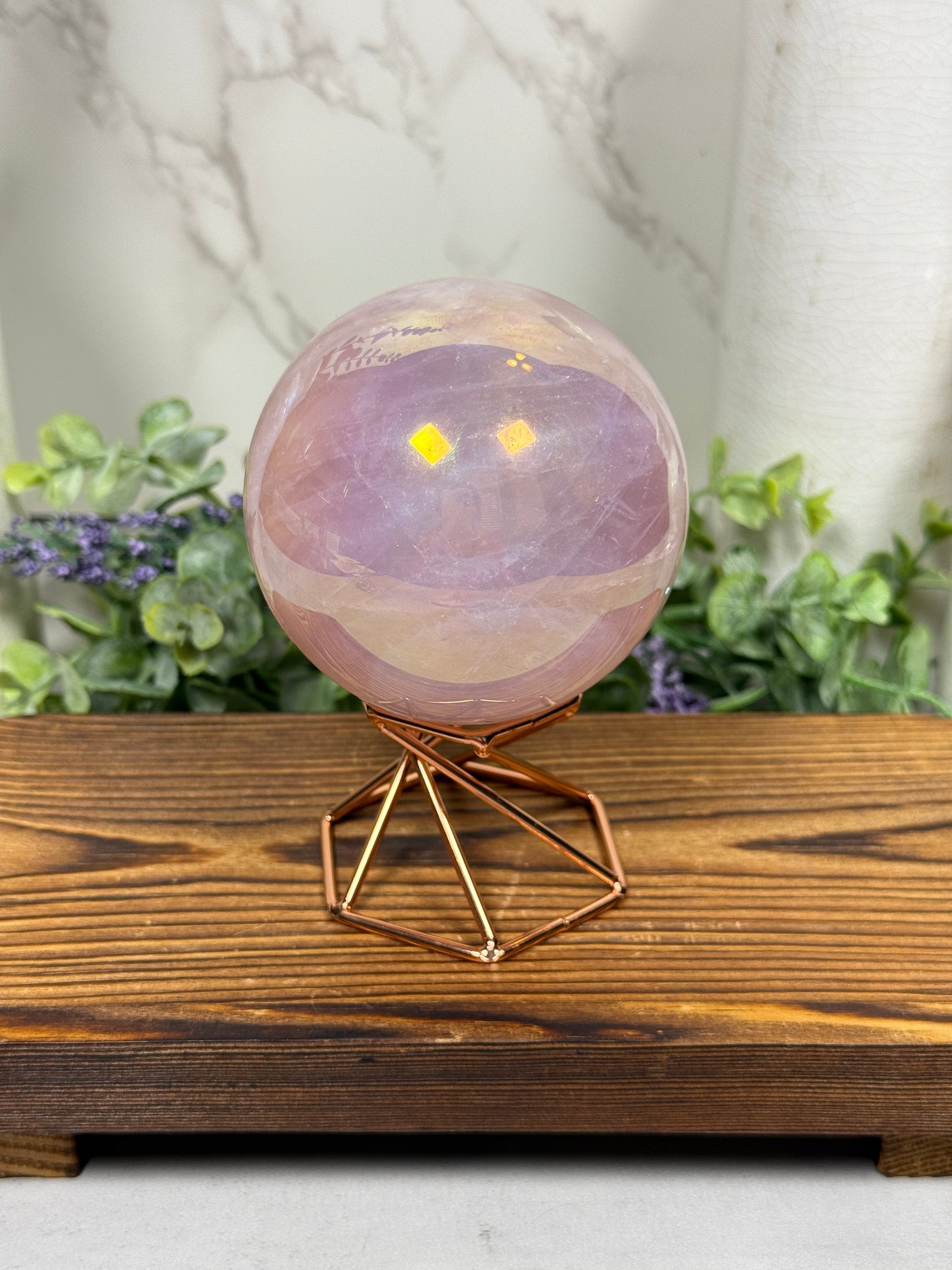 Aura Coated Rose Quartz Sphere